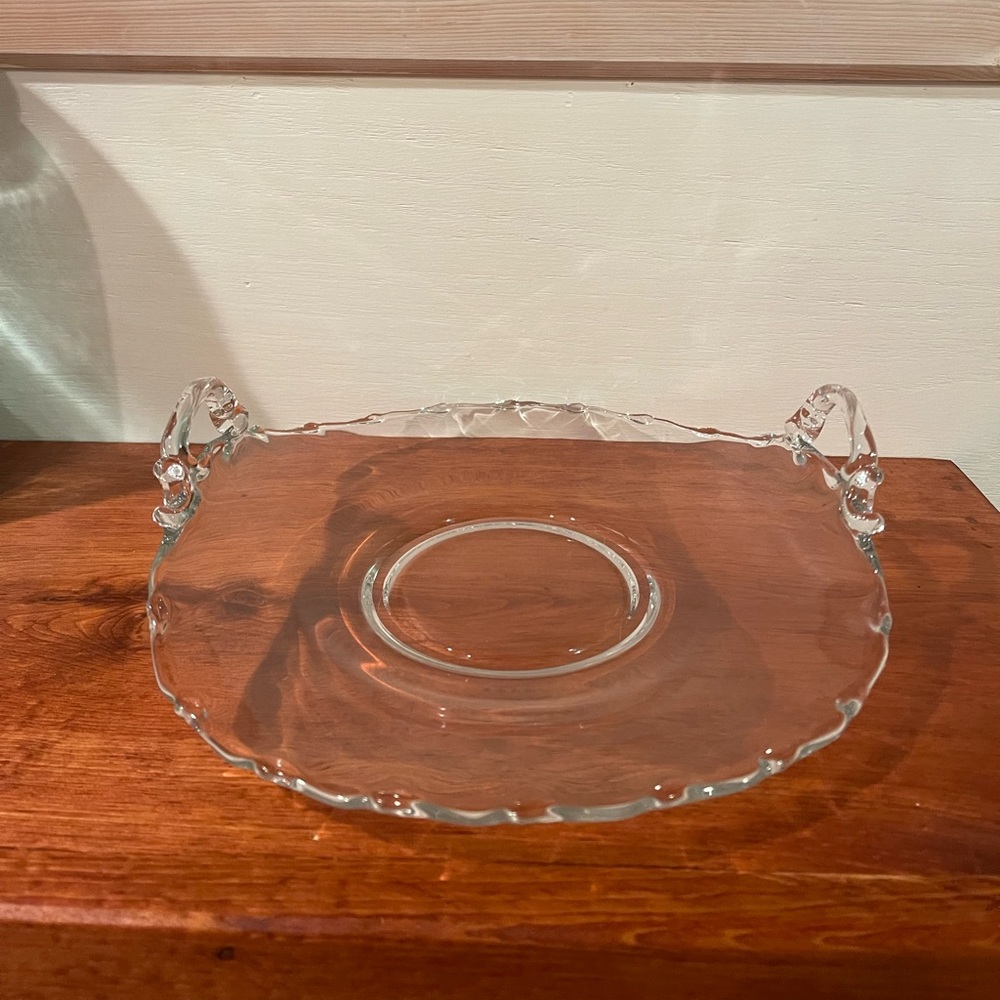 Vintage Fostoria Glass Century Pattern Clear Double Handle Curved Serving Plate